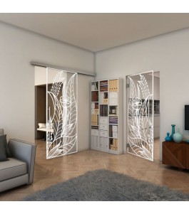 Glasschiebetür SLIM-LINE - Fineprint Model 195 Weiss auf Klarglas