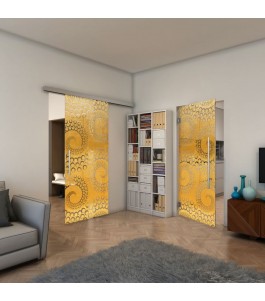 Glasschiebetür SLIM-LINE - Fineprint Model 198 Gold auf Klarglas