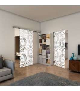Glasschiebetür SLIM-LINE - Fineprint Model 198 Weiss auf Klarglas