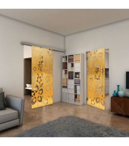Glasschiebetür SLIM-LINE - Fineprint Model 199 Gold auf Klarglas