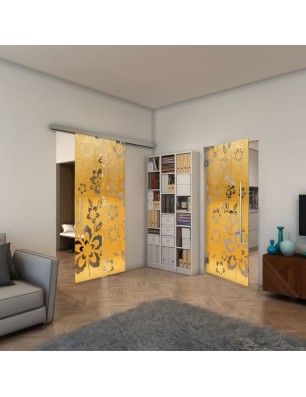 Glasschiebetür SLIM-LINE - Fineprint Model 199 Gold auf Klarglas