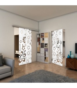 Glasschiebetür SLIM-LINE - Fineprint Model 199 Weiss auf Klarglas
