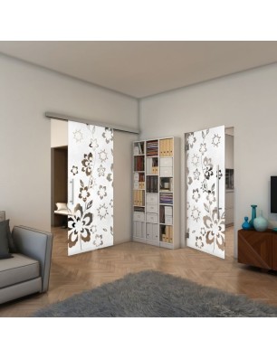 Glasschiebetür SLIM-LINE - Fineprint Model 199 Weiss auf Klarglas