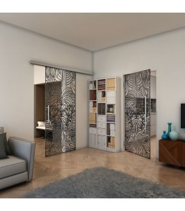 Glasschiebetür SLIM-LINE - Fineprint Model 201 Schwarz auf Klarglas
