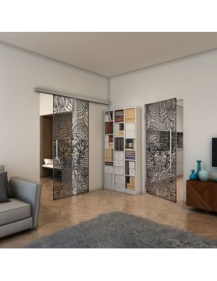 Glasschiebetür SLIM-LINE - Fineprint Model 201 Schwarz auf Klarglas