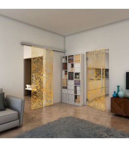 Glasschiebetür SLIM-LINE - Fineprint Model 201 Gold auf Klarglas