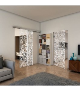 Glasschiebetür SLIM-LINE - Fineprint Model 201 Weiss auf Klarglas