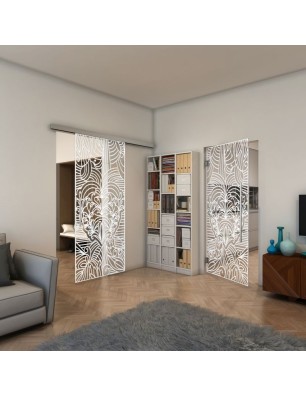 Glasschiebetür SLIM-LINE - Fineprint Model 201 Weiss auf Klarglas