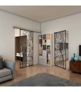 Glasschiebetür SLIM-LINE - Fineprint Model 204 Schwarz auf Klarglas