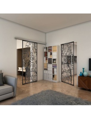 Glasschiebetür SLIM-LINE - Fineprint Model 204 Schwarz auf Klarglas