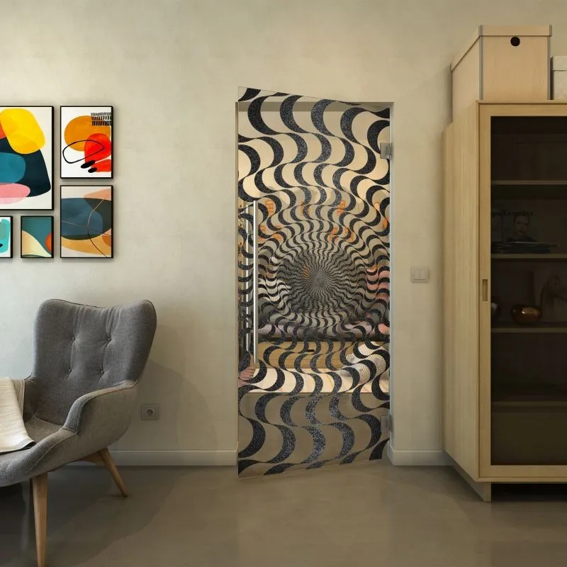 Pendeltür - Fineprint Modell 044 Schwarz auf Klarglas