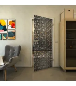 Ganzglastür - Fineprint Model 001 Schwarz auf Klarglas