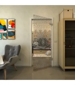 Ganzglastür - Fineprint Model 006 Schwarz auf Klarglas