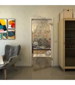 Ganzglastür - Fineprint Model 013 Schwarz auf Klarglas