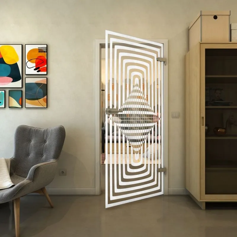 Ganzglastür - Fineprint Modell 014 Weiss auf Klarglas