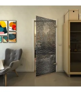 Ganzglastür - Fineprint Model 015 Schwarz auf Klarglas