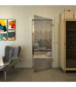 Ganzglastür - Fineprint Model 018 Schwarz auf Klarglas