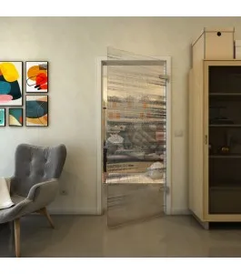 Ganzglastür - Fineprint Model 019 Schwarz auf Klarglas