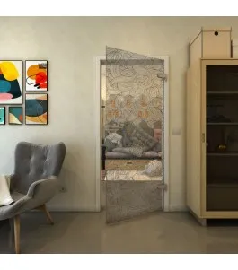 Ganzglastür - Fineprint Model 021 Schwarz auf Klarglas