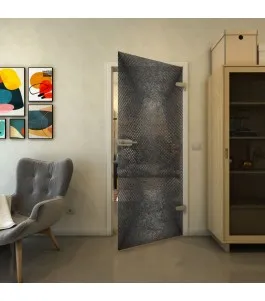 Ganzglastür - Fineprint Model 025 Schwarz auf Klarglas