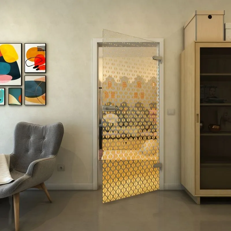 Ganzglastür - Fineprint Modell 038 Gold auf Klarglas Ganzglastür - Fineprint Modell 038 Gold auf Klarglas
