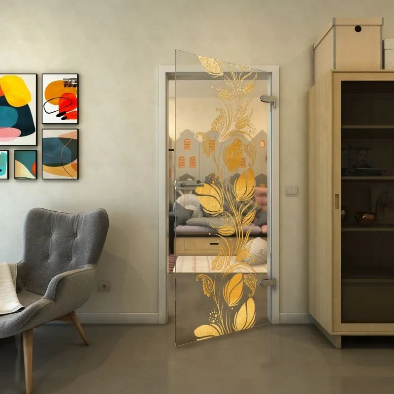 Ganzglastür - Fineprint Modell 086 Gold auf Klarglas