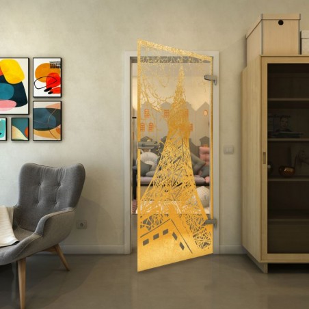Ganzglastür - Fineprint Model 132 Gold auf Klarglas