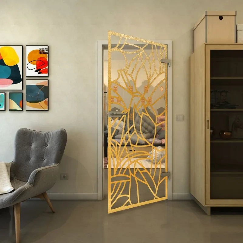 Ganzglastür - Fineprint Modell 148 Gold auf Klarglas