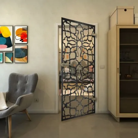 Ganzglastür - Fineprint Model 150 Schwarz auf Klarglas