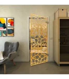 Ganzglastür - Fineprint Model 150 Gold auf Klarglas