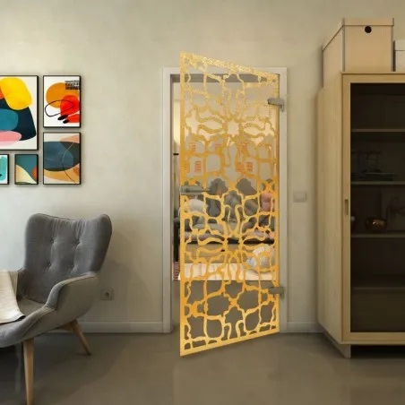 Ganzglastür - Fineprint Model 150 Gold auf Klarglas