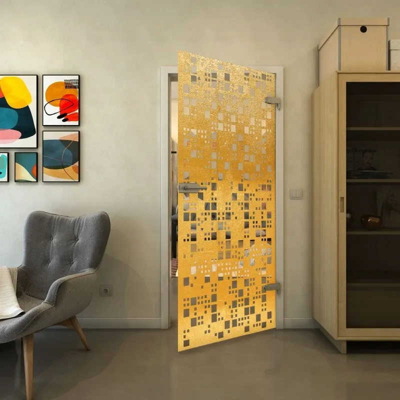 Ganzglastür - Fineprint Modell 190 Gold auf Klarglas