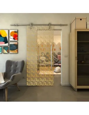 Glasschiebetür PIPE-LINE - Fineprint Model 003 Gold auf Klarglas