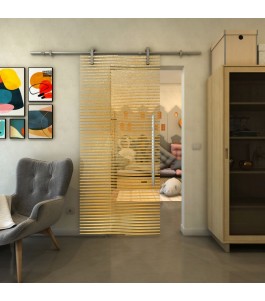 Glasschiebetür PIPE-LINE - Fineprint Model 022 Gold auf Klarglas