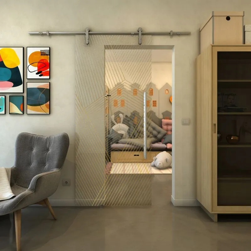 Glasschiebetür PIPE-LINE - Fineprint Modell 028 Gold auf Klarglas