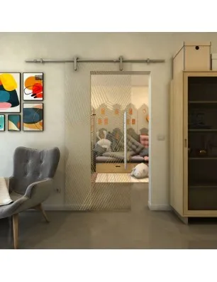 Glasschiebetür PIPE-LINE - Fineprint Model 028 Gold auf Klarglas