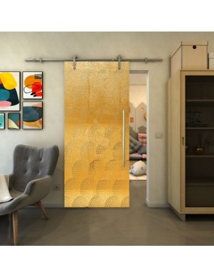 Glasschiebetür PIPE-LINE - Fineprint Model 029 Gold auf Klarglas