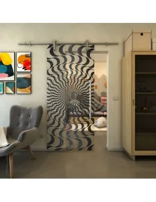 Glasschiebetür PIPE-LINE - Fineprint Model 044 Schwarz auf Klarglas