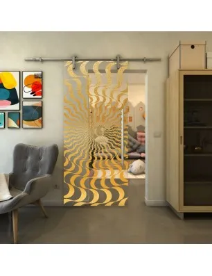 Glasschiebetür PIPE-LINE - Fineprint Model 044 Gold auf Klarglas