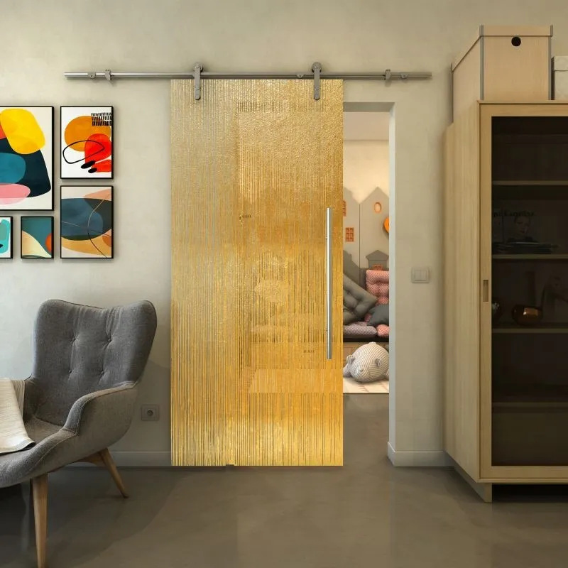 Glasschiebetür PIPE-LINE - Fineprint Modell 050 Gold auf Klarglas