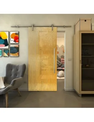 Glasschiebetür PIPE-LINE - Fineprint Model 050 Gold auf Klarglas