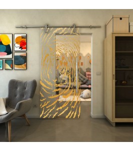 Glasschiebetür PIPE-LINE - Fineprint Model 057 Gold auf Klarglas