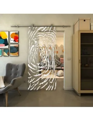 Glasschiebetür PIPE-LINE - Fineprint Model 057 Weiss auf Klarglas