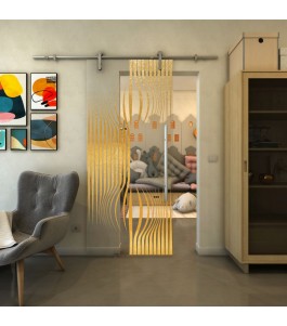 Glasschiebetür PIPE-LINE - Fineprint Model 059 Gold auf Klarglas