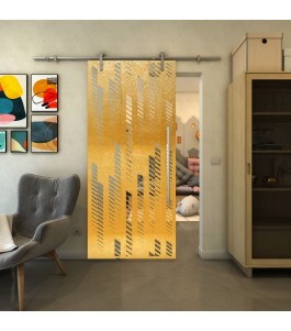 Glasschiebetür PIPE-LINE - Fineprint Model 067 Gold auf Klarglas