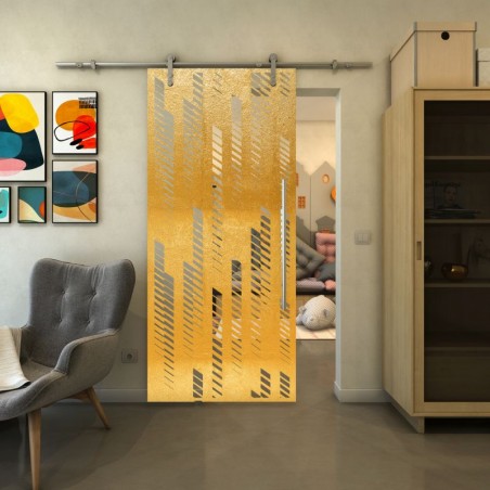 Glasschiebetür PIPE-LINE - Fineprint Model 067 Gold auf Klarglas