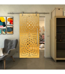 Glasschiebetür PIPE-LINE - Fineprint Model 071 Gold auf Klarglas