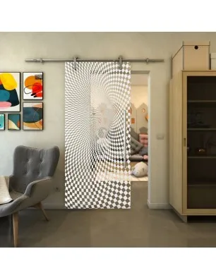 Glasschiebetür PIPE-LINE - Fineprint Model 075 Weiss auf Klarglas