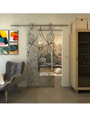 Glasschiebetür PIPE-LINE - Fineprint Model 089 Schwarz auf Klarglas