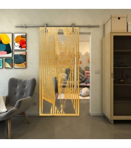 Glasschiebetür PIPE-LINE - Fineprint Model 097 Gold auf Klarglas